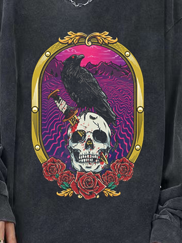 Camiseta de manga larga con estampado Skull Series para hombre-1