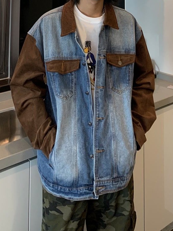 Chaqueta vaquera vintage con empalme para hombre-2
