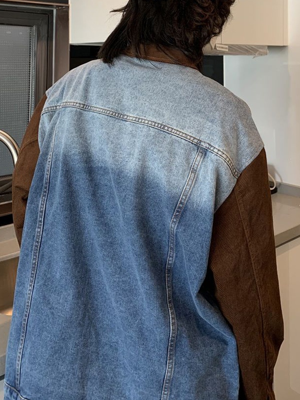 Chaqueta vaquera vintage con empalme para hombre-4