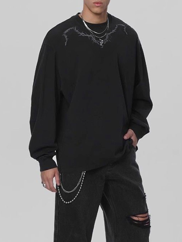 Sudadera de hombre con estampado de espinas en negro lavado-4