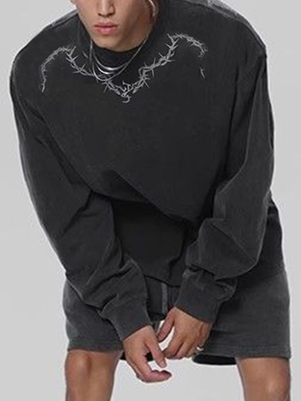 Sudadera de hombre con estampado de espinas en negro lavado-1