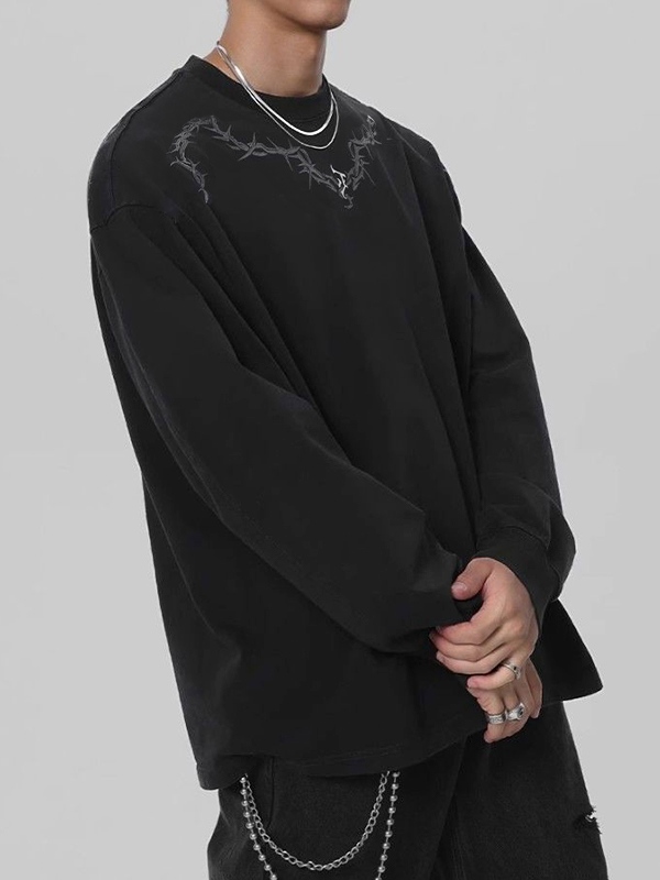 Sudadera de hombre con estampado de espinas en negro lavado-2