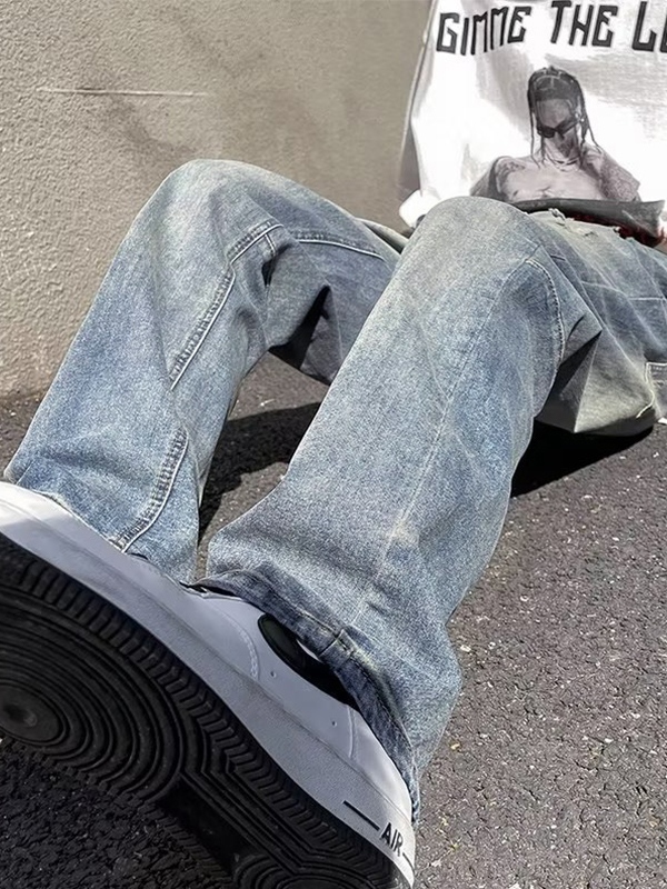 Vaqueros sueltos rasgados con lavado desgastado para hombre-2