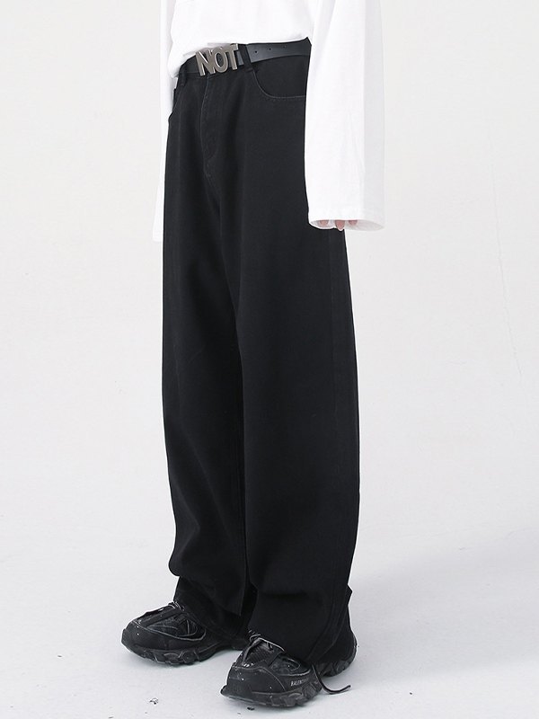 Jeans sueltos de pierna recta con cintura semielástica para hombre-1