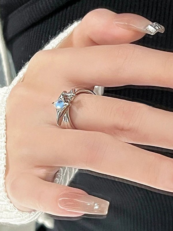 Anillo abierto de piedras preciosas con piedra lunar astral-1