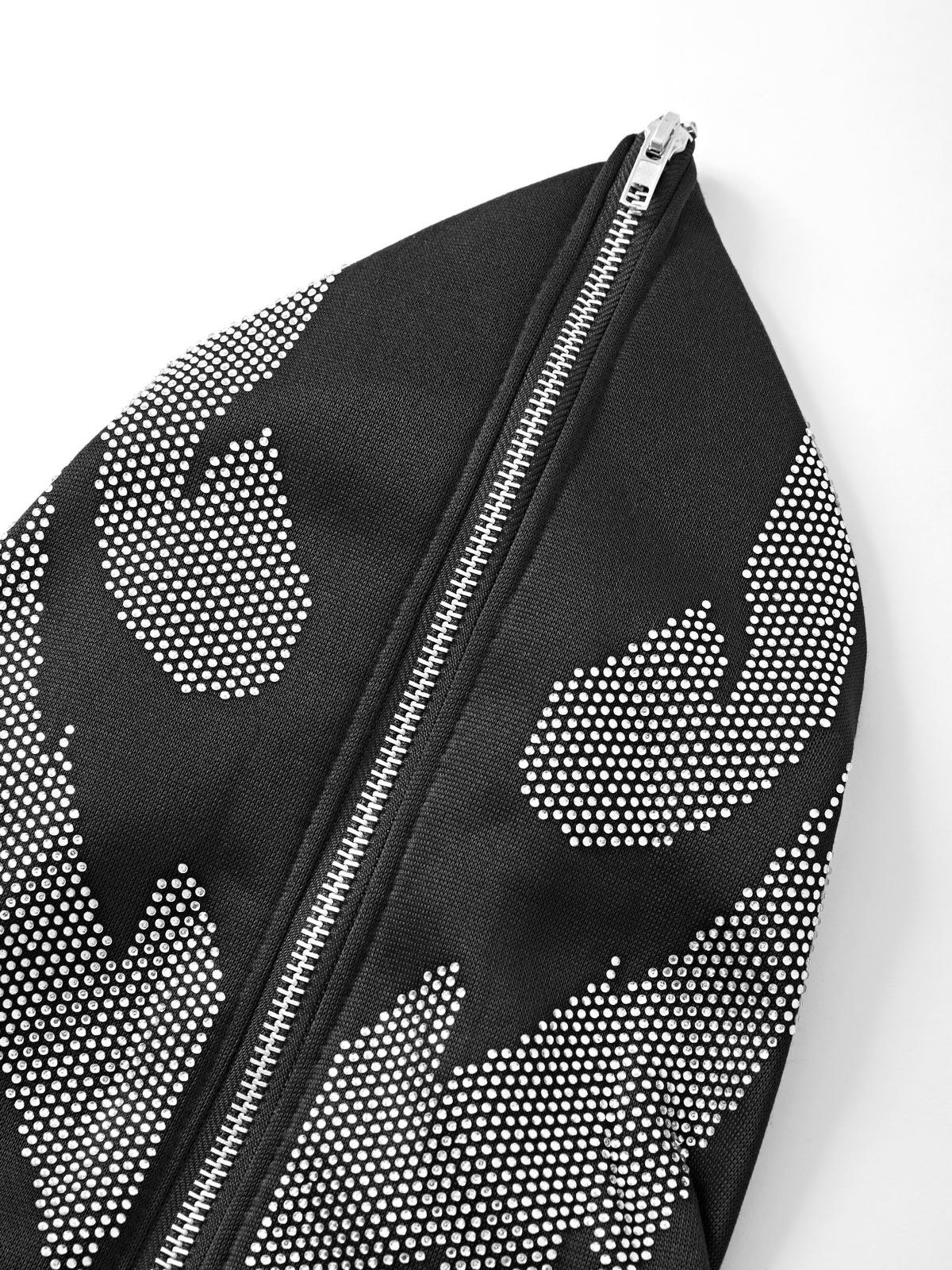 Sudadera con capucha y cremallera negra con diamantes de imitación para hombre-4