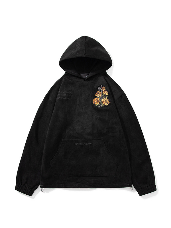 Sudadera extragrande con capucha y bordado de letras florales para hombre-1