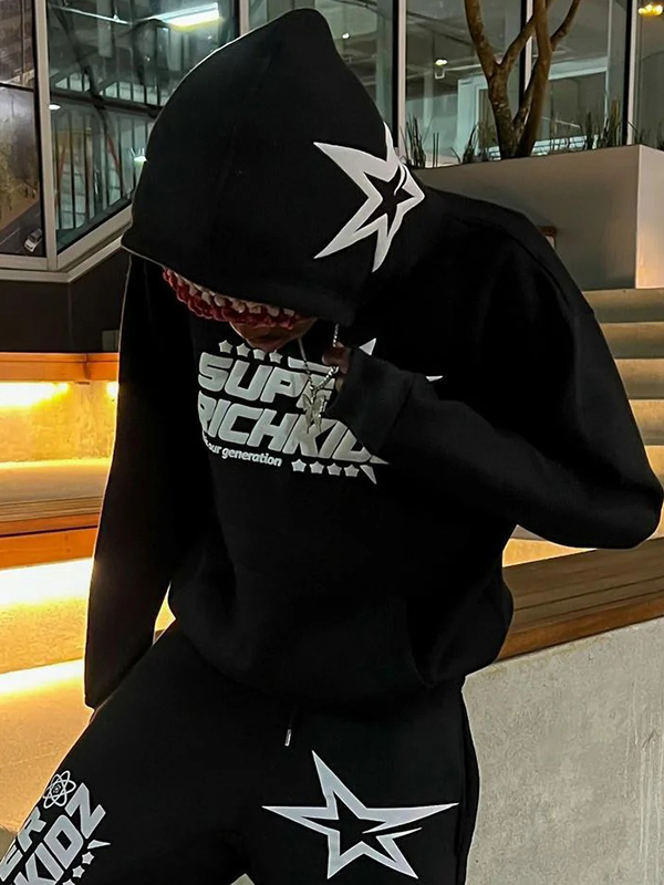 Sudadera con capucha extragrande con estampado de letras Street Star para hombre-1