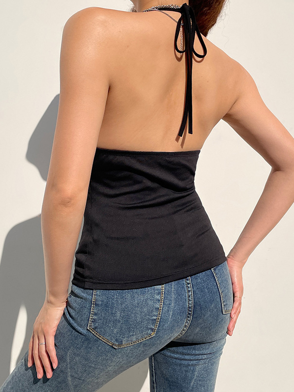 Top corto con cuello halter y tirantes con hebilla-3