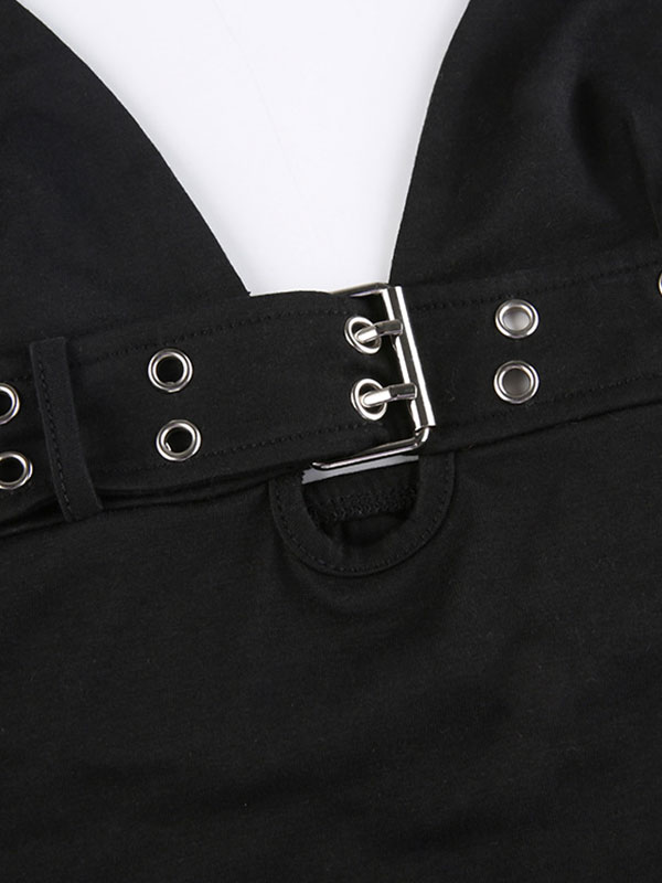 Top corto con cuello halter y tirantes con hebilla-8