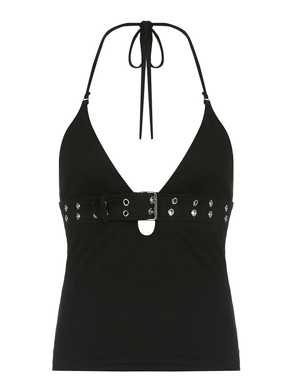 Top corto con cuello halter y tirantes con hebilla-6