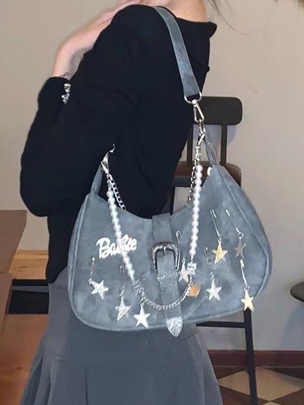 Bolso de hombro con cadena y cuentas de estrellas-5