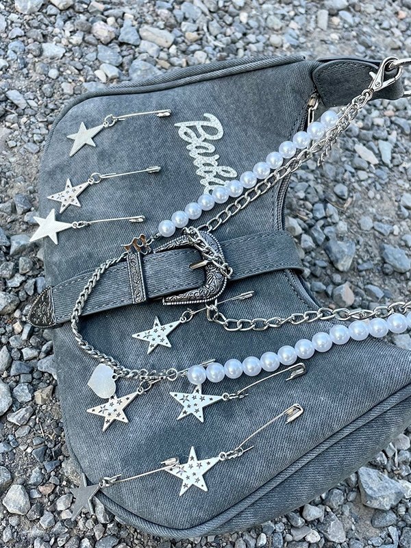 Bolso de hombro con cadena y cuentas de estrellas-1