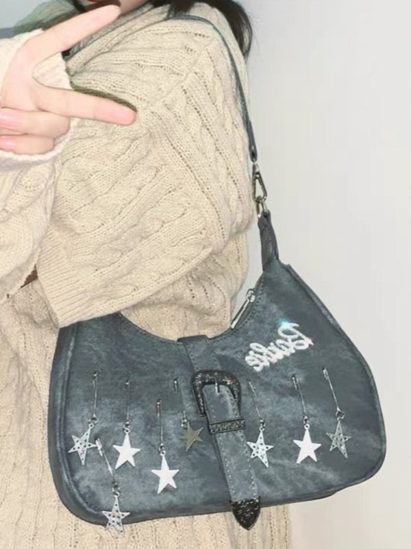 Bolso de hombro con cadena y cuentas de estrellas-4