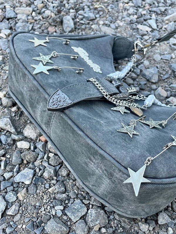 Bolso de hombro con cadena y cuentas de estrellas-3