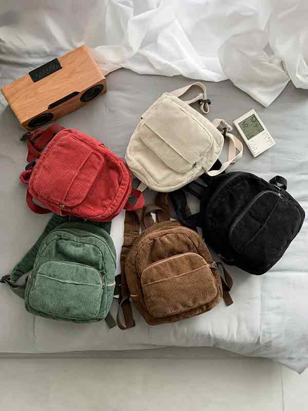 Mochila mini de pana en color liso-1
